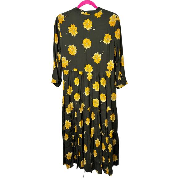 Madewell Button Front Tier Dress in Fall Yellow Flowers Maxi Dress Women Size S - Picture 5 of 8